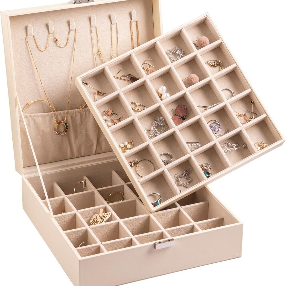 Earring Organizer Classic Jewelry Box 50 Slots Double Layer Jewelry Storage Case